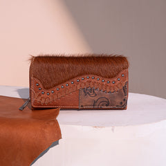 TR149-W010 Trinity Ranch Hair-On Cowhide Saddle Shape Collection Wallet - Brown