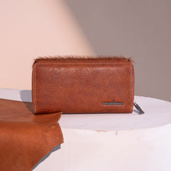 TR149-W010 Trinity Ranch Hair-On Cowhide Saddle Shape Collection Wallet - Brown