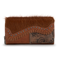 TR149-W010 Trinity Ranch Hair-On Cowhide Saddle Shape Collection Wallet - Brown