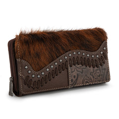 TR149-W010 Trinity Ranch Hair-On Cowhide Saddle Shape Collection Wallet -Coffee