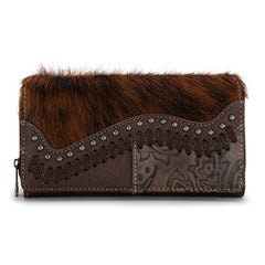 TR149-W010 Trinity Ranch Hair-On Cowhide Saddle Shape Collection Wallet -Coffee