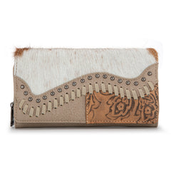 TR149-W010 Trinity Ranch Hair-On Cowhide Saddle Shape Collection Wallet -Tan