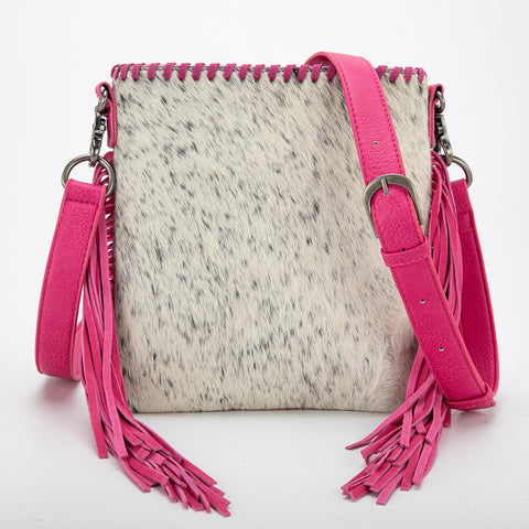 TR162G-2001   Trinity Ranch Hair-On Cowhide Fringe Concealed Carry Crossbody Bag - Hot Pink