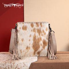 TR162G-2001   Trinity Ranch Hair-On Cowhide Fringe Concealed Carry Crossbody Bag -Tan