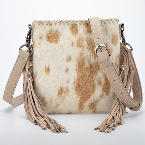 TR162G-2001   Trinity Ranch Hair-On Cowhide Fringe Concealed Carry Crossbody Bag -Tan