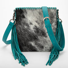 TR162G-2001   Trinity Ranch Hair-On Cowhide Fringe Concealed Carry Crossbody Bag -Turquoise