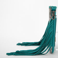 TR162G-2001   Trinity Ranch Hair-On Cowhide Fringe Concealed Carry Crossbody Bag -Turquoise