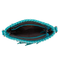 TR162G-2001   Trinity Ranch Hair-On Cowhide Fringe Concealed Carry Crossbody Bag -Turquoise