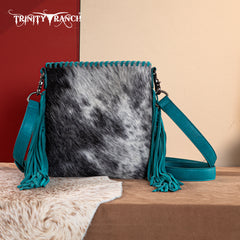 TR162G-2001   Trinity Ranch Hair-On Cowhide Fringe Concealed Carry Crossbody Bag -Turquoise