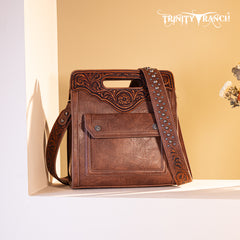 TR173G-9360  Trinity Ranch Floral Tooled  Concealed Carry Crossbody Bag - Brown