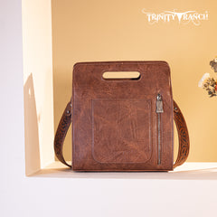 TR173G-9360  Trinity Ranch Floral Tooled  Concealed Carry Crossbody Bag - Brown