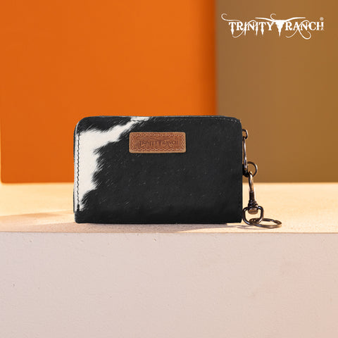 TR178-W001  Trinity Ranch Genuine Cowhide Hair-On Floral Tooled Collection Mini Wallet -Black