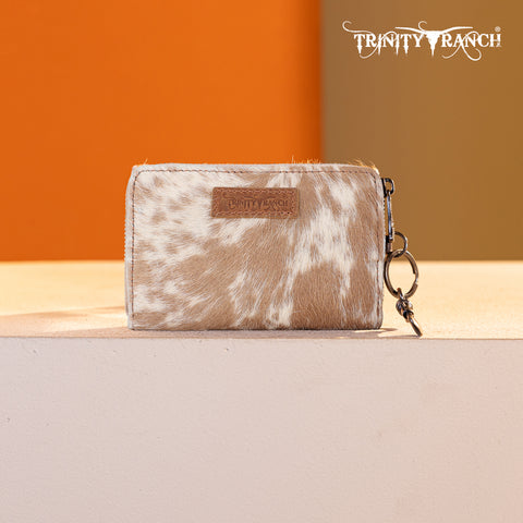 TR178-W001  Trinity Ranch Genuine Cowhide Hair-On Floral Tooled Collection Mini Wallet -Brown