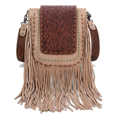 TR181G-9360  Trinity Ranch Floral Tooled  Concealed Carry Crossbody Bag