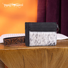 TR182-W008  Trinity Ranch Hair-On Cowhide Collection Key Ring Card Case - Black