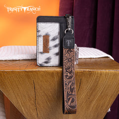 TR182-W008  Trinity Ranch Hair-On Cowhide Collection Key Ring Card Case - Black