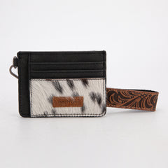 TR182-W008  Trinity Ranch Hair-On Cowhide Collection Key Ring Card Case - Black