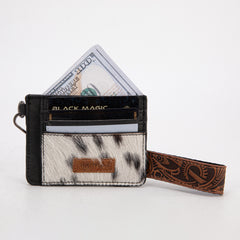 TR182-W008  Trinity Ranch Hair-On Cowhide Collection Key Ring Card Case - Black