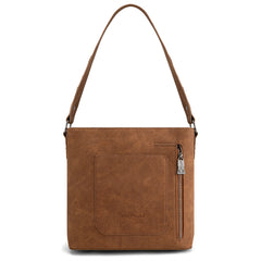 TR185G-918  Trinity Ranch Genuine Hair-On Cowhide Tooled Concealed Carry Hobo Bag- Brown