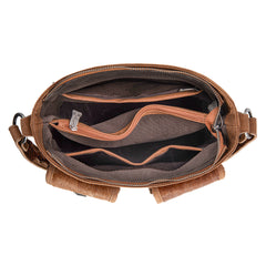 TR185G-918  Trinity Ranch Genuine Hair-On Cowhide Tooled Concealed Carry Hobo Bag- Brown