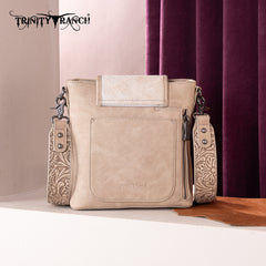 TR185G-9360  Trinity Ranch Genuine Hair-On Cowhide Tooled Concealed Carry Crossbody Bag- Tan