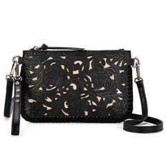 TR186-181  Trinity Ranch Leather Floral Tooled Collection Clutch/Crossbody