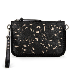 TR186-181  Trinity Ranch Leather Floral Tooled Collection Clutch/Crossbody