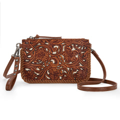 TR186-181  Trinity Ranch Leather Floral Tooled Collection Clutch/Crossbody