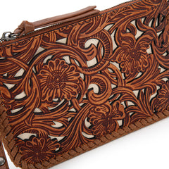 TR186-181  Trinity Ranch Leather Floral Tooled Collection Clutch/Crossbody