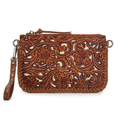 TR186-181  Trinity Ranch Leather Floral Tooled Collection Clutch/Crossbody