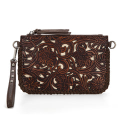 TR186-181  Trinity Ranch Leather Floral Tooled Collection Clutch/Crossbody