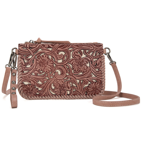 TR186-181  Trinity Ranch Leather Floral Tooled Collection Clutch/Crossbody