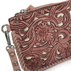 TR186-181  Trinity Ranch Leather Floral Tooled Collection Clutch/Crossbody