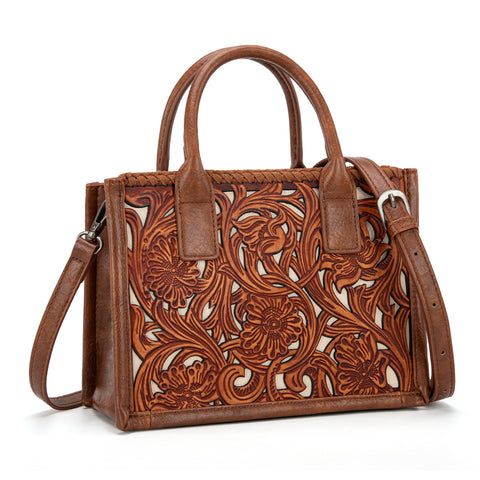 TR186-8121   Trinity Ranch Floral Tooled  Mini Tote/Crossbody