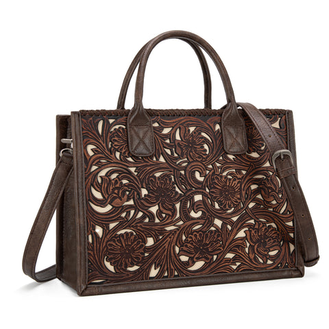 TR186-8122   Trinity Ranch Floral Tooled Concealed Carry Tote/Crossbody