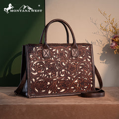 TR186-8122   Trinity Ranch Floral Tooled Concealed Carry Tote/Crossbody