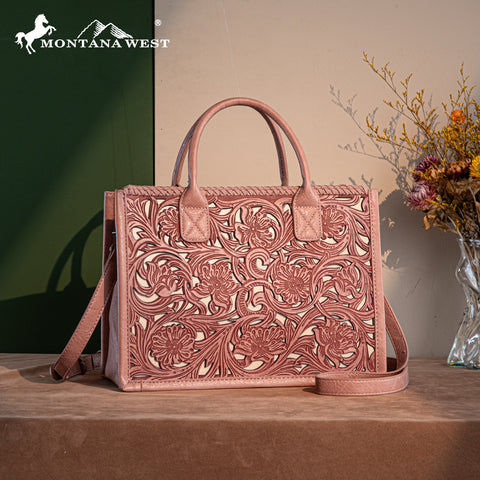 TR186-8122   Trinity Ranch Floral Tooled Concealed Carry Tote/Crossbody