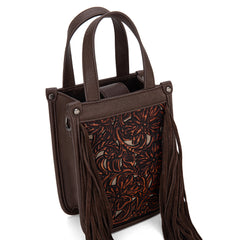 TR188-160   Trinity Ranch Floral Tooled Fringe Mini Tote/Crossbody