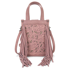 TR188-160   Trinity Ranch Floral Tooled Fringe Mini Tote/Crossbody