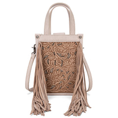 TR188-160   Trinity Ranch Floral Tooled Fringe Mini Tote/Crossbody