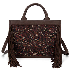 TR188-2003   Trinity Ranch Floral Tooled Fringe Concealed Carry Tote/Crossbody