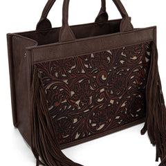 TR188-2003   Trinity Ranch Floral Tooled Fringe Concealed Carry Tote/Crossbody