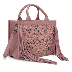 TR188-2003   Trinity Ranch Floral Tooled Fringe Concealed Carry Tote/Crossbody