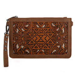 TR190-181  Trinity Ranch  Floral Aztec Tooled Collection Clutch/Crossbody