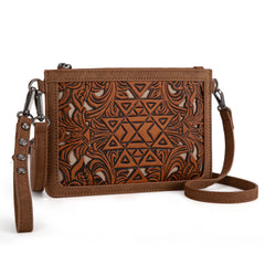 TR190-181  Trinity Ranch  Floral Aztec Tooled Collection Clutch/Crossbody