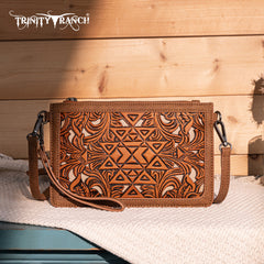 TR190-181  Trinity Ranch  Floral Aztec Tooled Collection Clutch/Crossbody