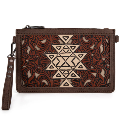 TR190-181  Trinity Ranch  Floral Aztec Tooled Collection Clutch/Crossbody