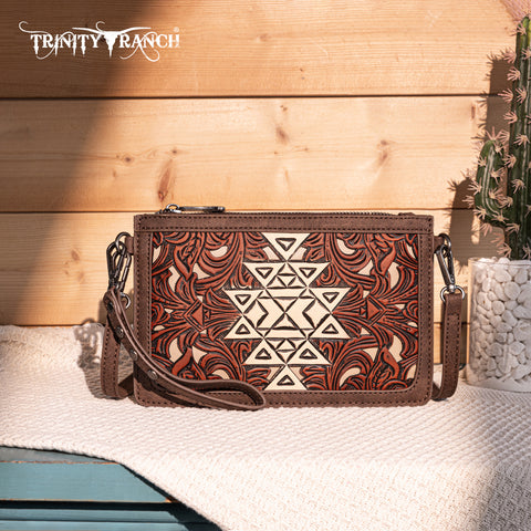 TR190-181  Trinity Ranch  Floral Aztec Tooled Collection Clutch/Crossbody