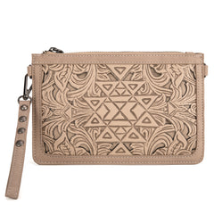 TR190-181  Trinity Ranch  Floral Aztec Tooled Collection Clutch/Crossbody