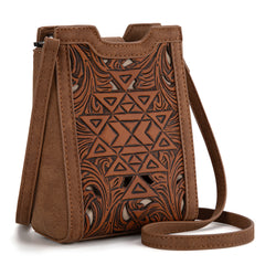 TR190-1821   Trinity Ranch Floral Aztec Tooled Mini Tote/Crossbody